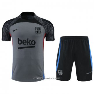 Tuta da Track FC Barcellona Manica Corta 2022 2023 Grigio - Pantalon Corto