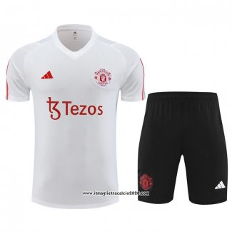 Tuta da Track Manchester United Manica Corta 2023 2024 Bianco - Pantalon Corto