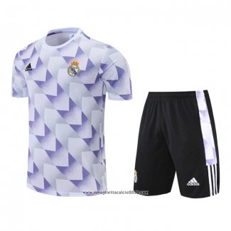 Tuta da Track Real Madrid Manica Corta 2022 2023 Bianco e Purpura - Pantalon Corto