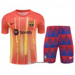 Tuta da Track FC Barcellona Manica Corta 2023 2024 Arancione - Pantalon Corto