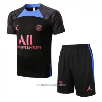 Tuta da Track Paris Saint-Germain Jordan Manica Corta 2022 2023 Nero e Blu - Pantalon Corto