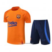 Tuta da Track FC Barcellona Manica Corta 2022 2023 Arancione - Pantalon Corto