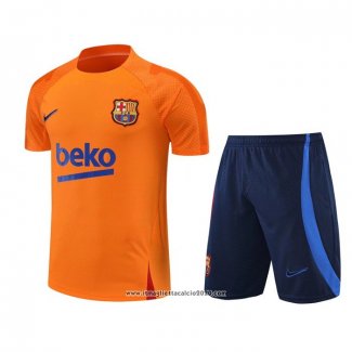 Tuta da Track FC Barcellona Manica Corta 2022 2023 Arancione - Pantalon Corto